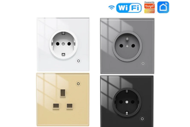 WiFi Smart Wall Socket Glass Panel Outlet Power Monitor